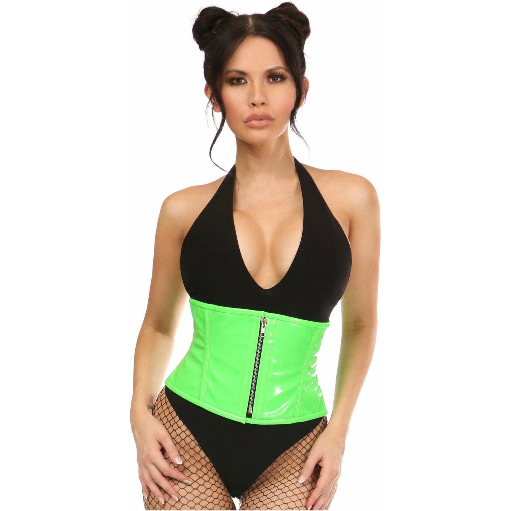 9178 Top Drawer Neon Green Patent Steel Boned Mini Cincher 3x